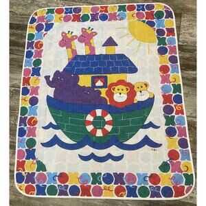 Vintage NoJo Noah’s Ark Baby Crib Quilt Blanket Colorful